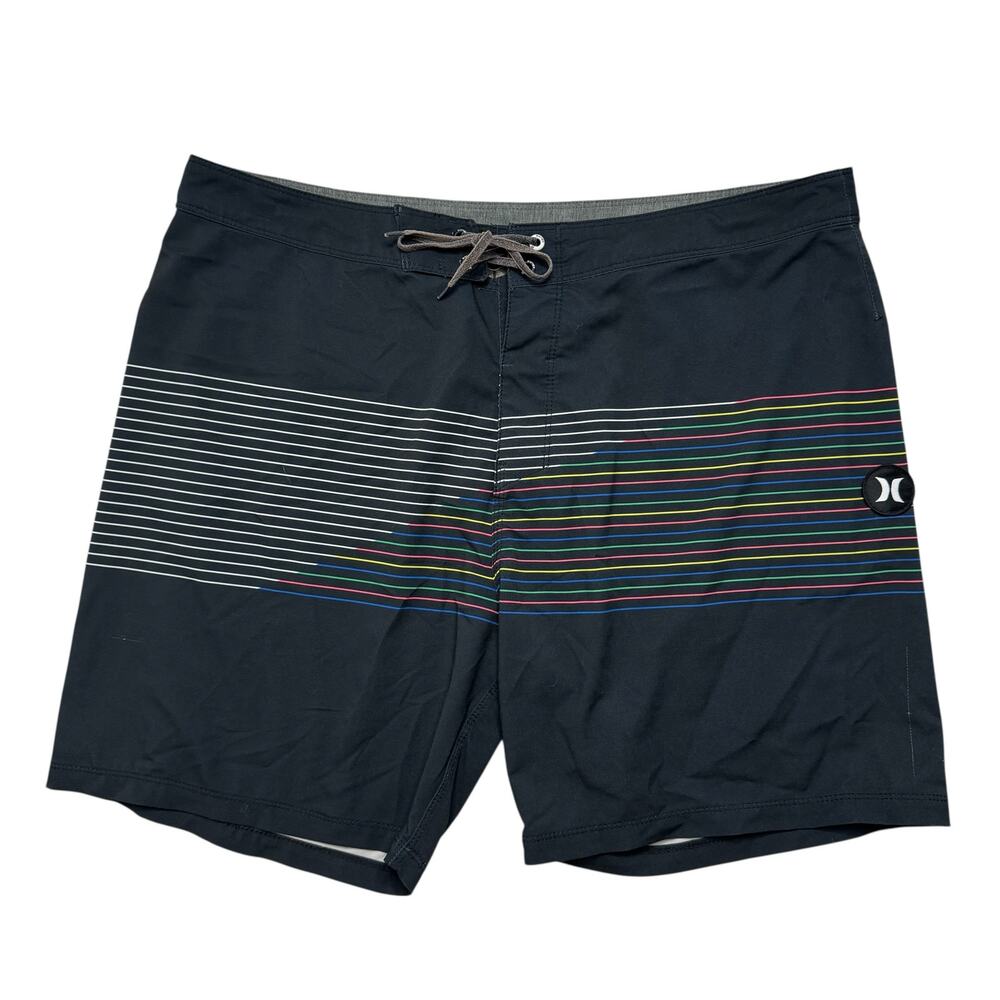HURLEY Rainbow Stripe Black Boardshorts Size 36 Mens Swim Beach Lightweight